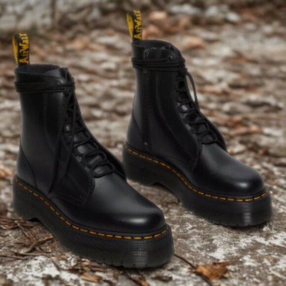 Dr. Martens Smooth Leather Platform Boots | Black | Lace-Up | Like New - Picture 2 of 6